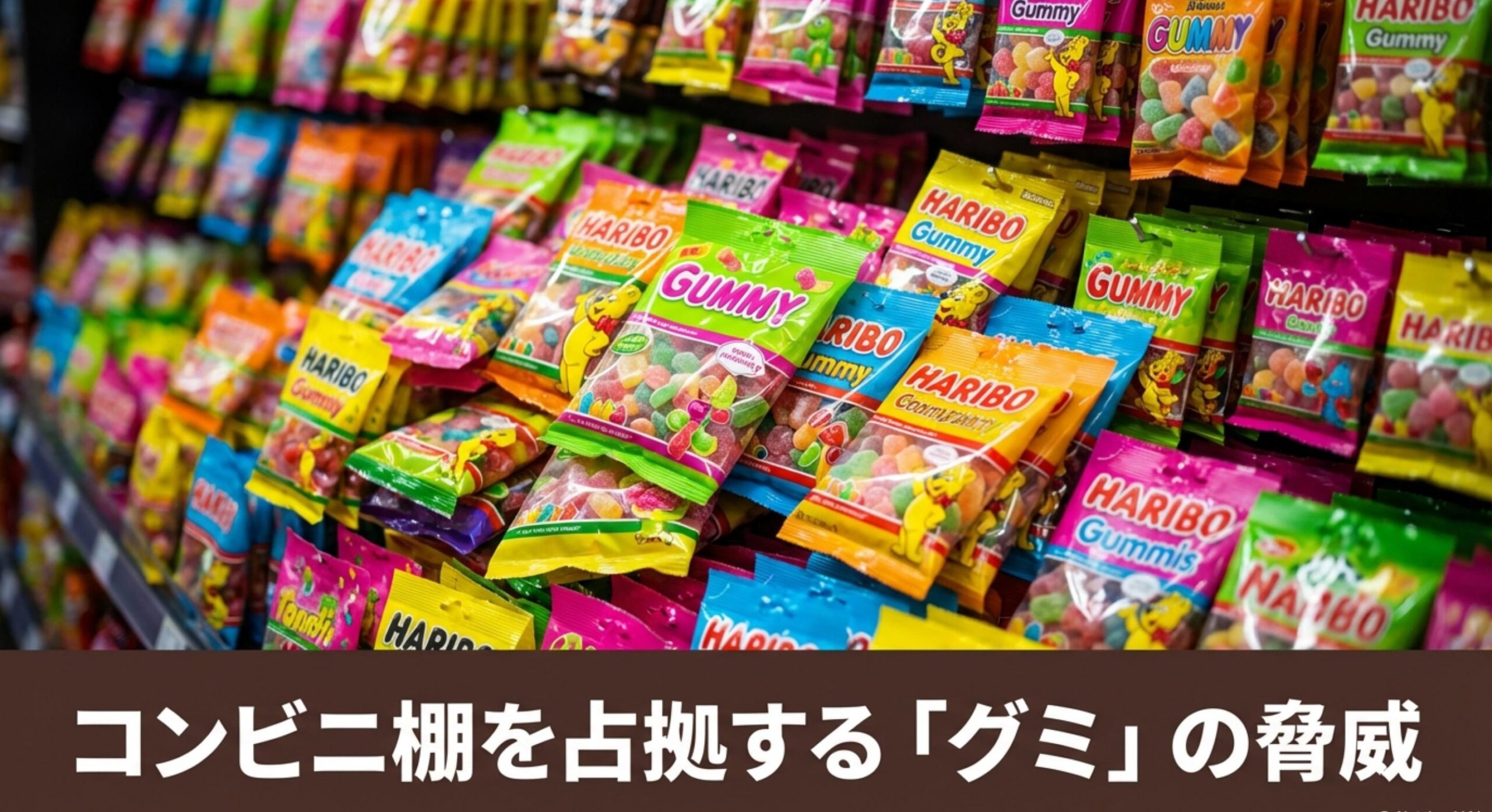 チョコベビーコンビニのお菓子売り場を占拠するグミの脅威