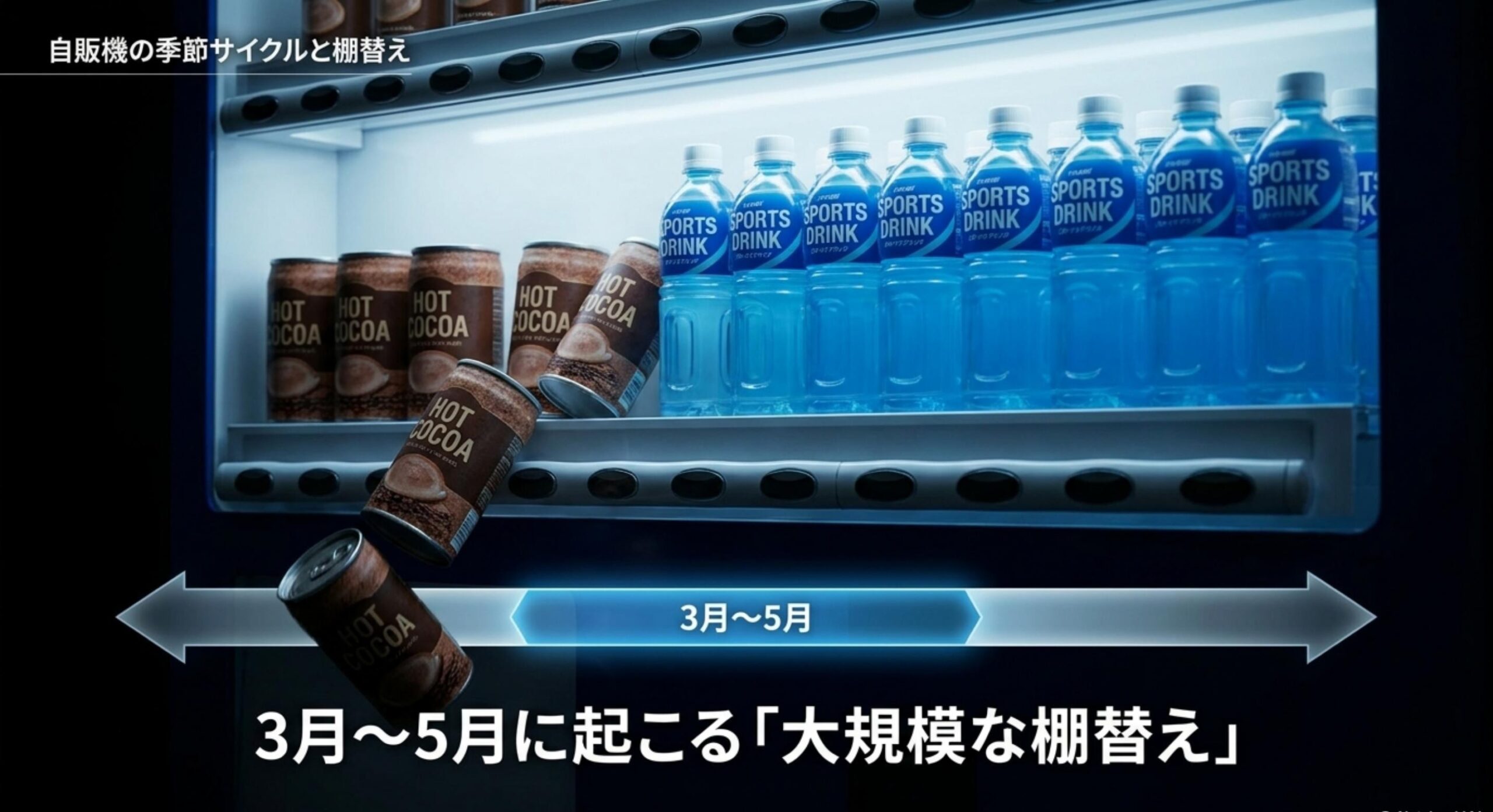 季節の変わり目に実施される自動販売機の棚替えサイクルによる影響