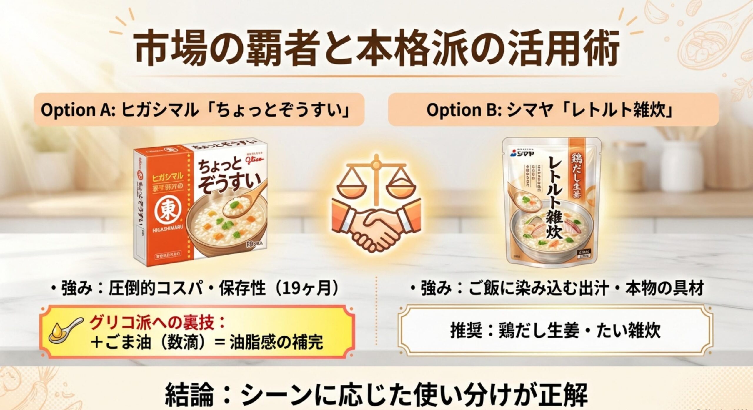 グリコ 雑炊の素 ヒガシマル醤油「ちょっとぞうすい」のスペック検証