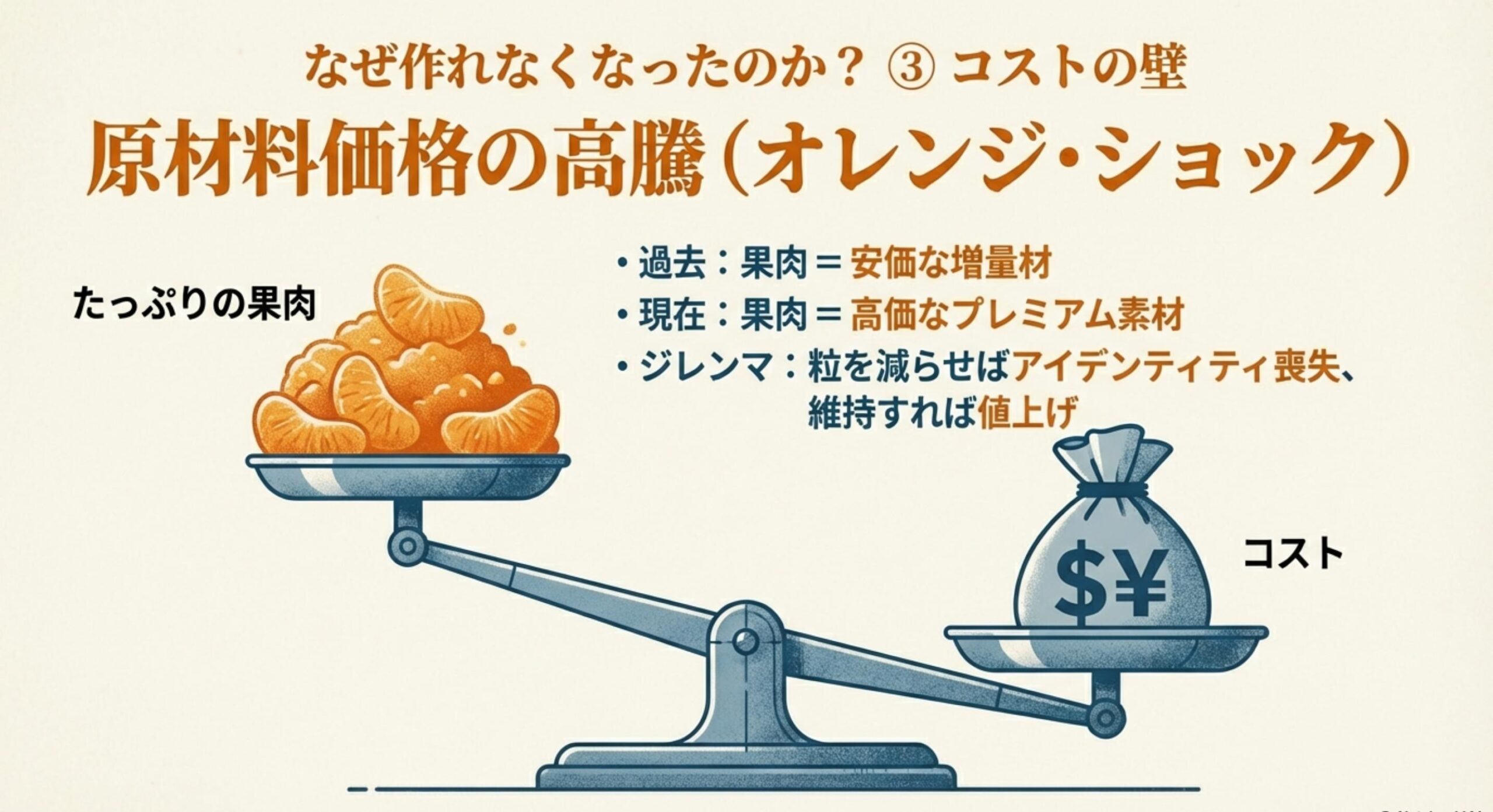 こつぶ ジュース 原材料価格の高騰が招いた採算性の悪化
