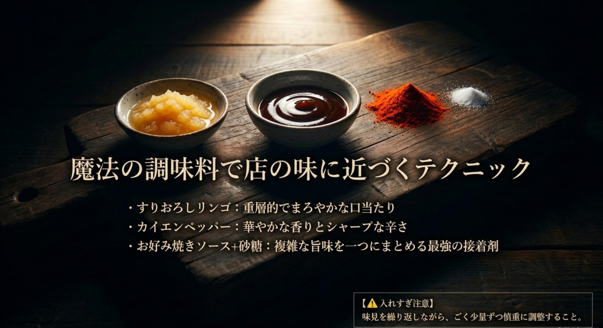 お好み焼きソースなど魔法の調味料を使って店の味に近づくテクニック
