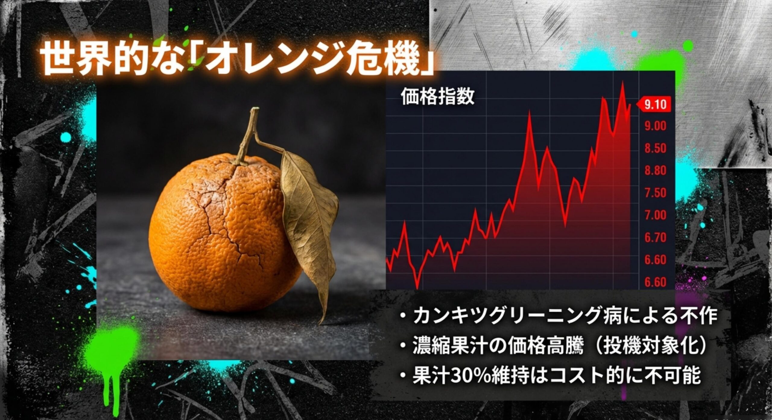 モンスターカオス 果汁コストの増大と世界的なオレンジ危機