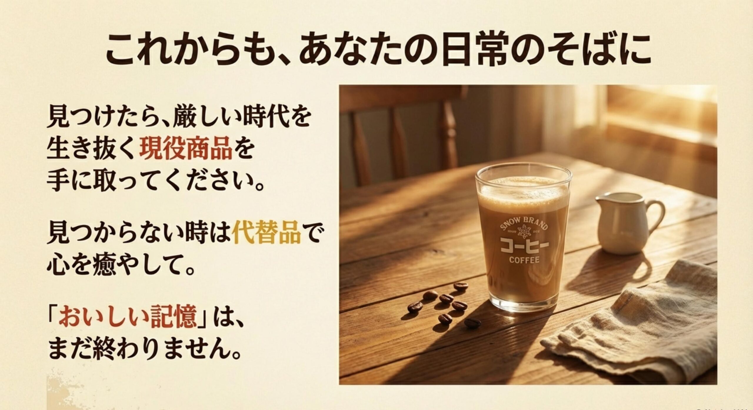 雪印コーヒー牛乳 これからもあなたの日常のそばに