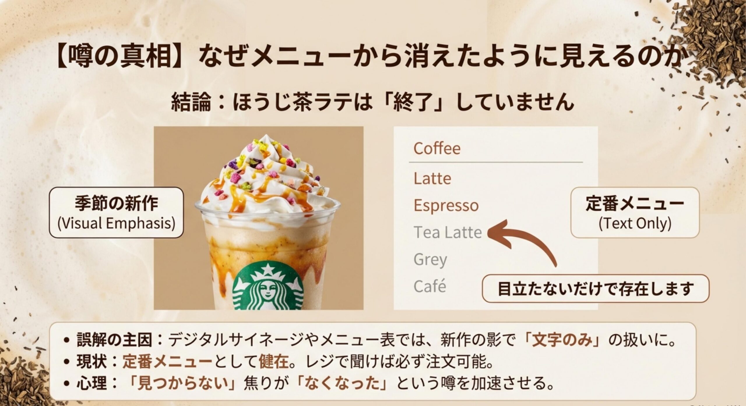 スタバ ほうじ茶ラテ 販売終了 メニューから消えたように見える本当の原因