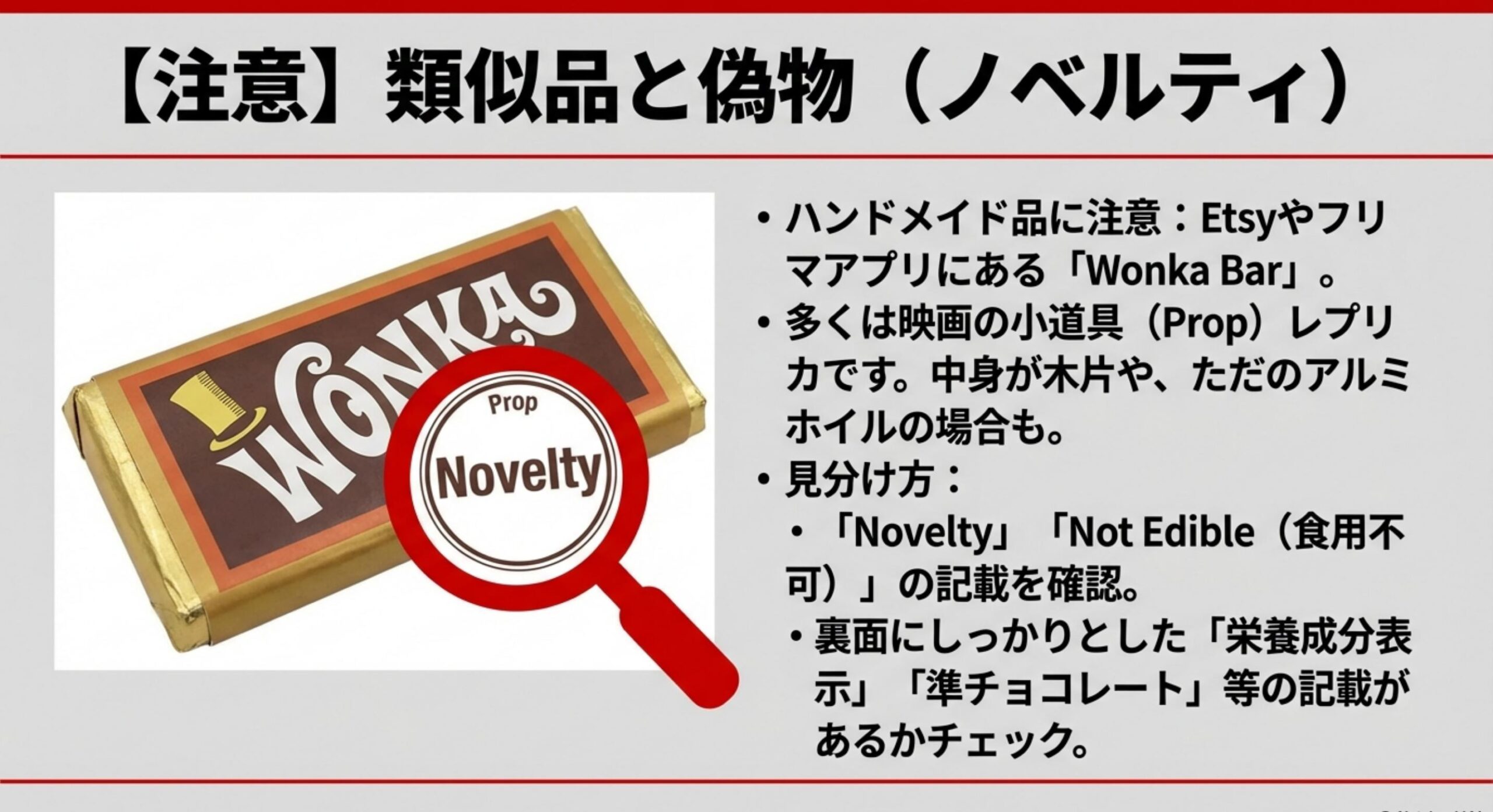 ウォンカチョコ 海外製ハンドメイド品や類似パッケージへの注意喚起
