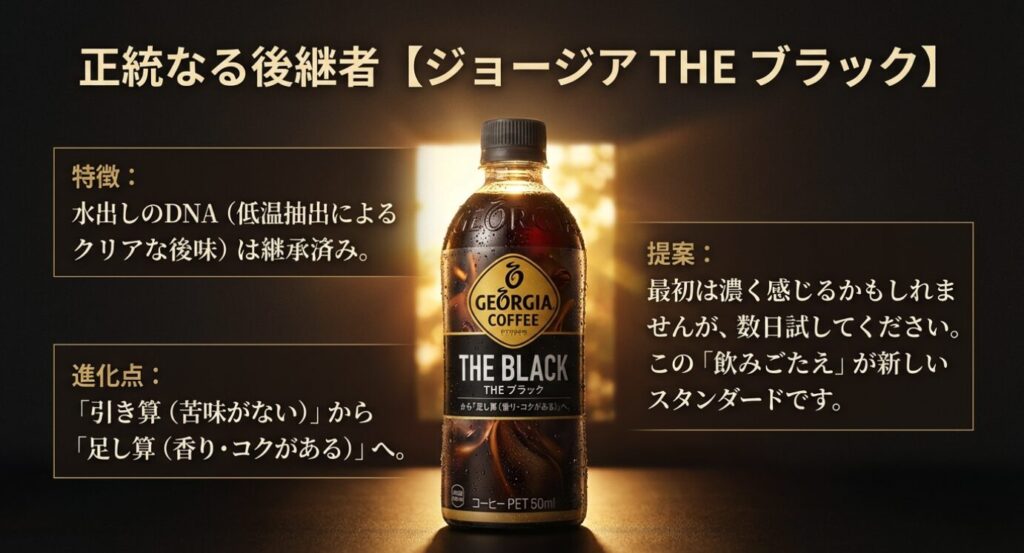 ジョージア水出しコーヒー メーカー公認の後継モデルにおける味わいの変化と受容