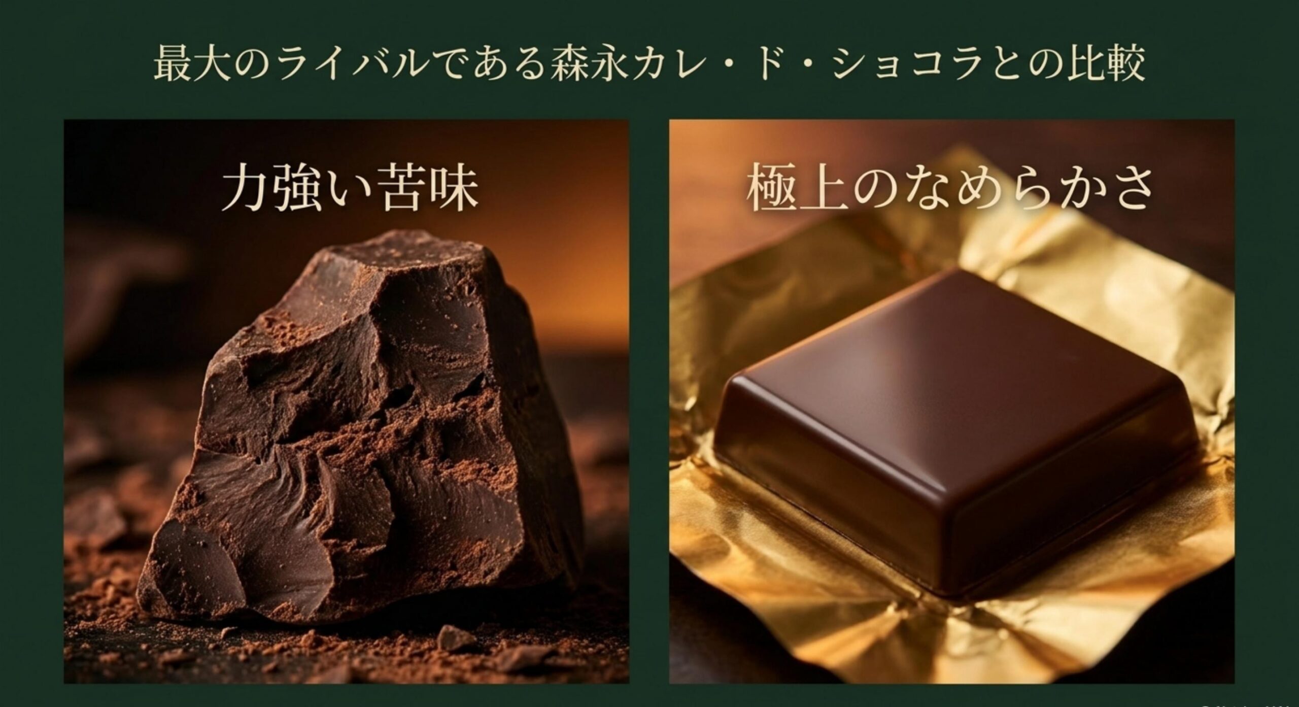 最も有力な代替候補である森永製菓のカレ・ド・ショコラカカオ88との成分や特徴の比較