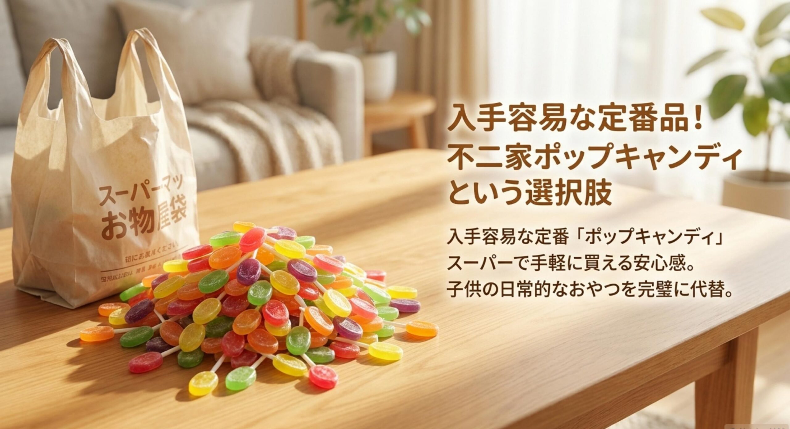 スーパーで簡単に入手できる定番品である不二家ポップキャンディという選択肢