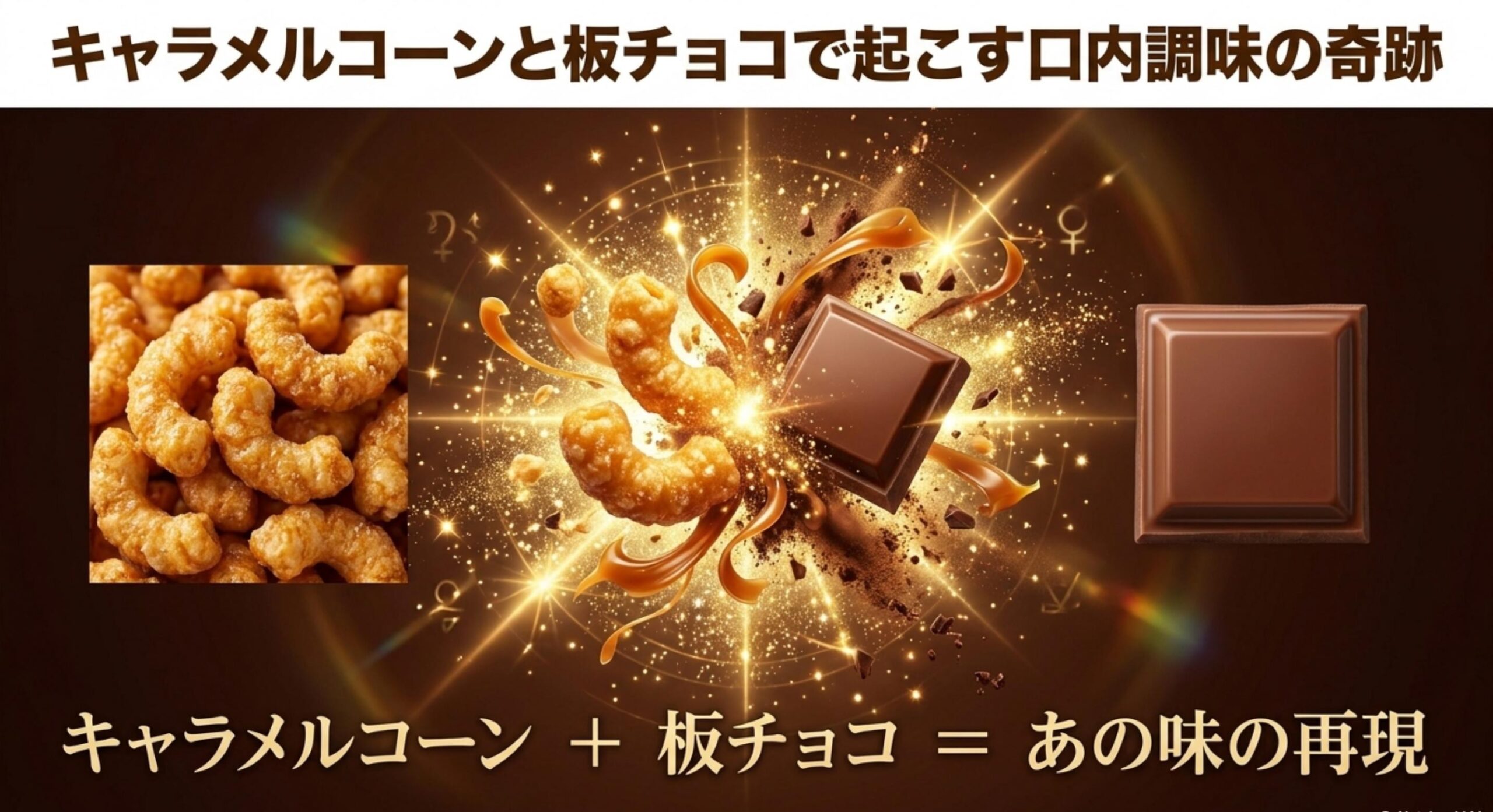 キャラメルコーンと板チョコを組み合わせて味わいを再現する口内調味の裏技