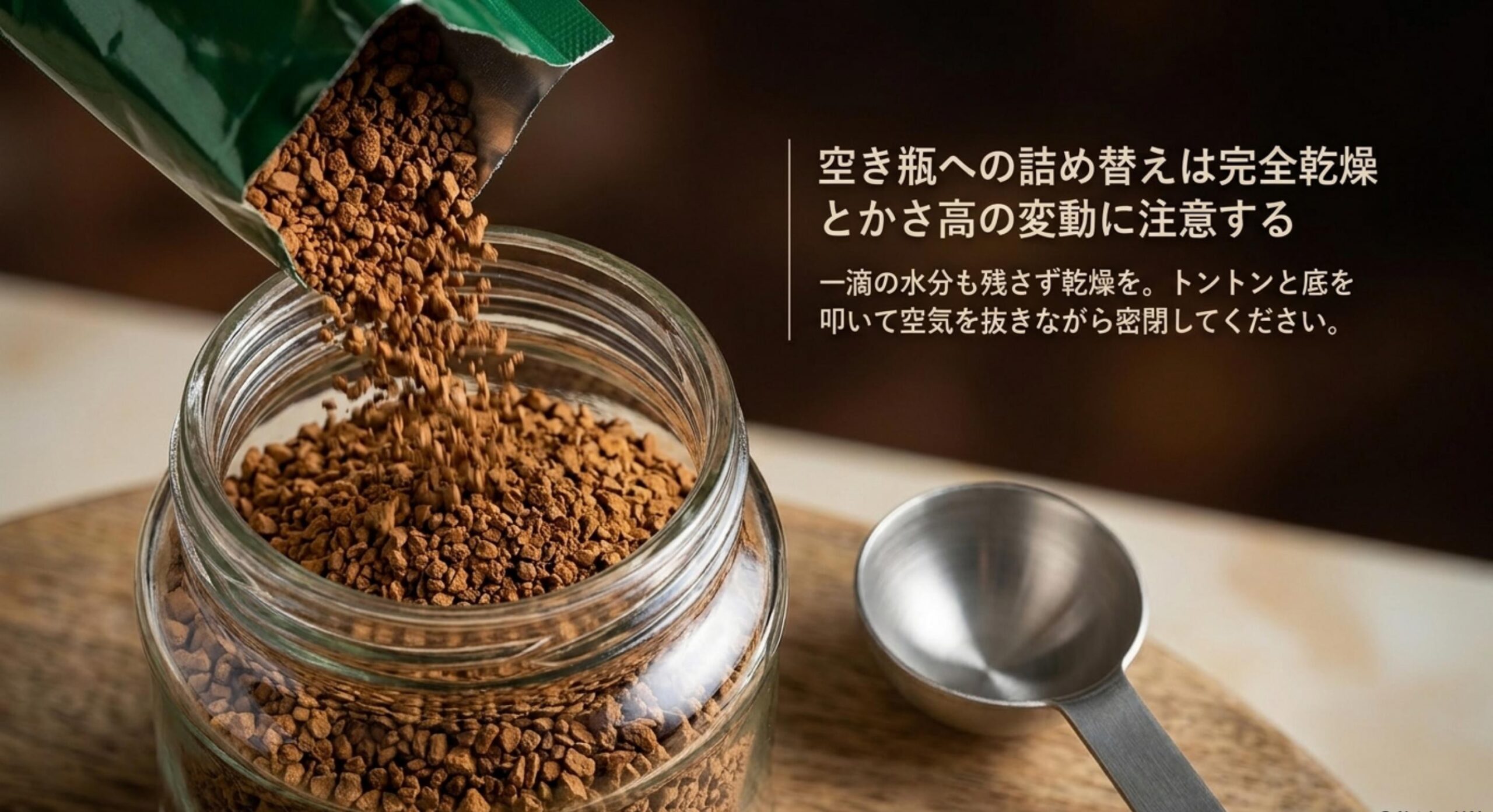 店頭でブレンディが見つからず袋タイプを詰め替える際は、完全乾燥とかさ高の変動に注意する